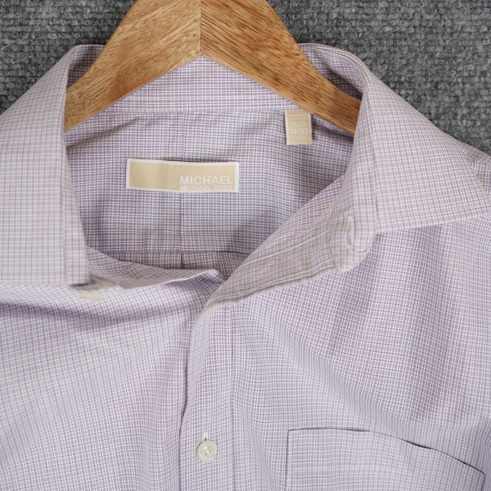 Michael Kors Button Down‎ Shirt Mens 15.5 32/33 Purple Micro Check Long Sleeve - Picture 2 of 6